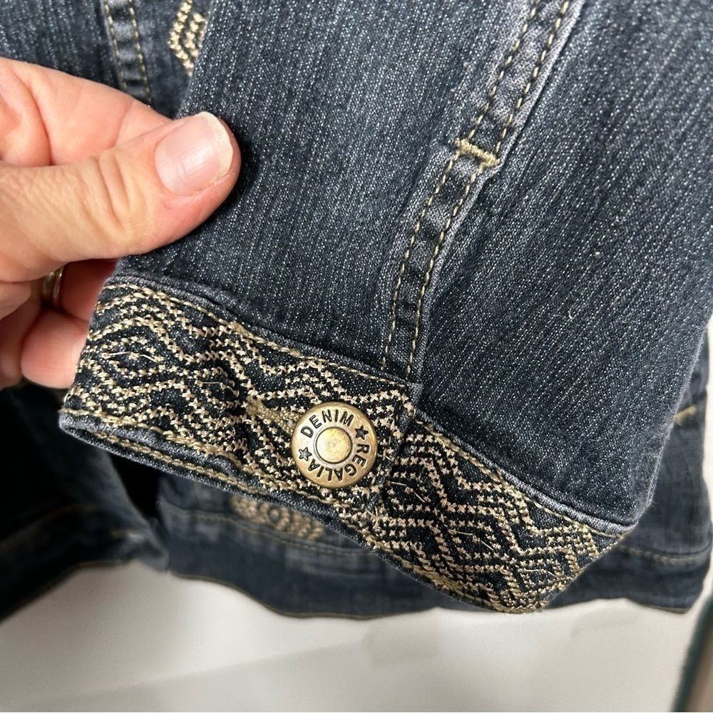 Koret Black Stretch Denim Jacket  Size 16 Embroidered 3/4 Sleeve Runs Smaller - Picture 4 of 4